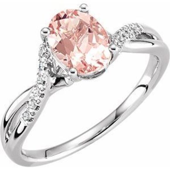 14K White Natural Pink Morganite CTW Natural Diamond Ring Size